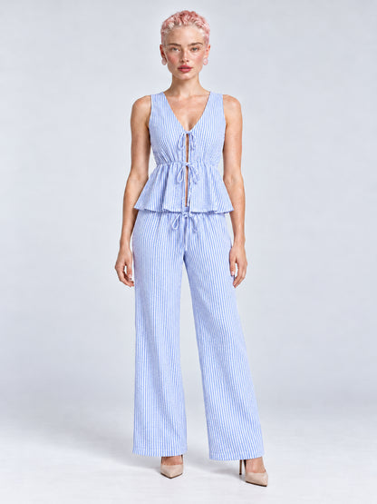 Conjunto Amalfi a rayas azul, conjunto de dos piezas en modelo, vista frontal
